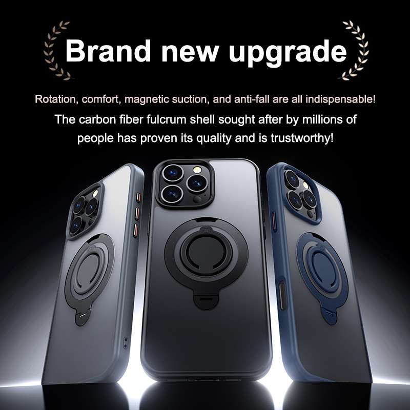 For iPhone 13 Pro Max Frosted MagSafe Magnetic Rotating Ring Holder Phone Case(Black)