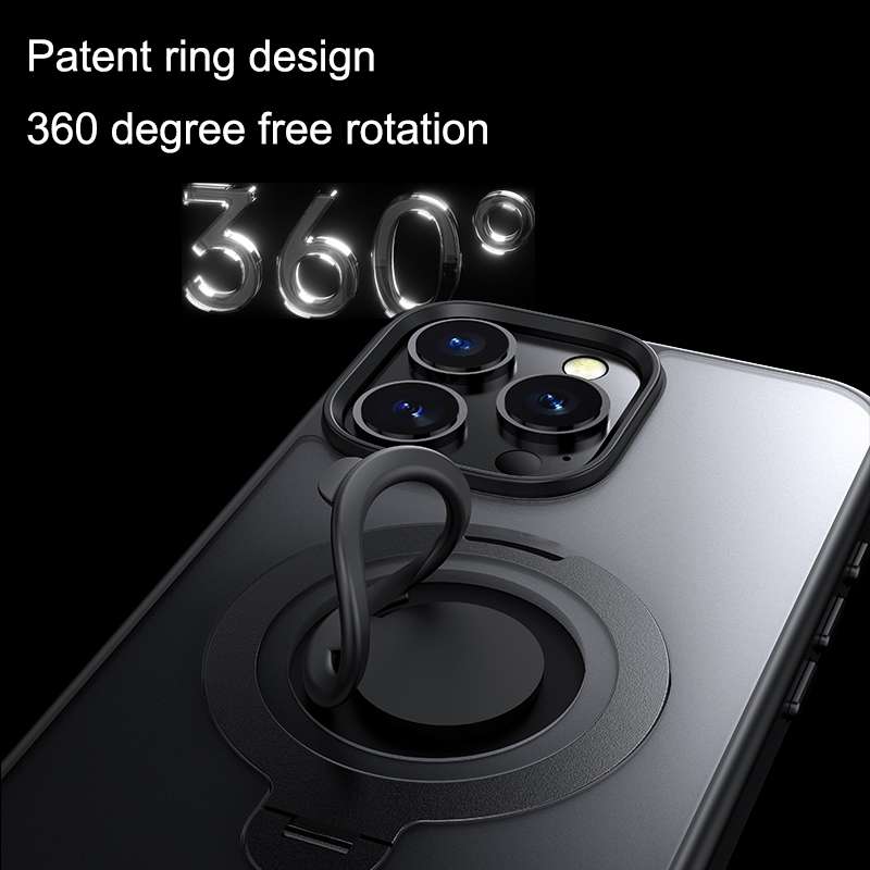 For iPhone 13 Pro Max Frosted MagSafe Magnetic Rotating Ring Holder Phone Case(Black)