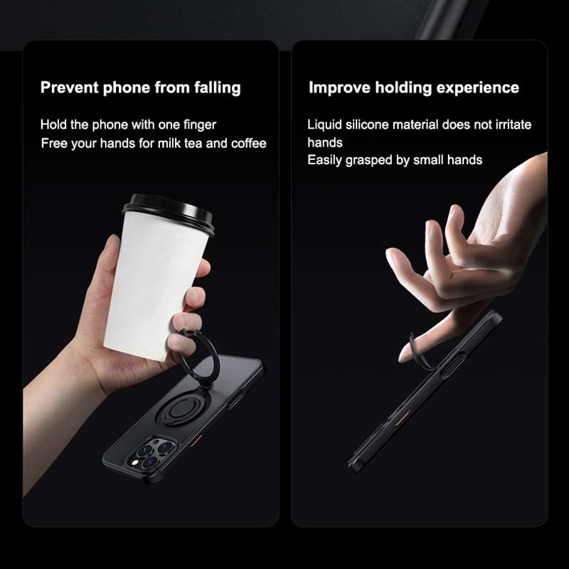 For iPhone 13 Pro Max Frosted MagSafe Magnetic Rotating Ring Holder Phone Case(Black)