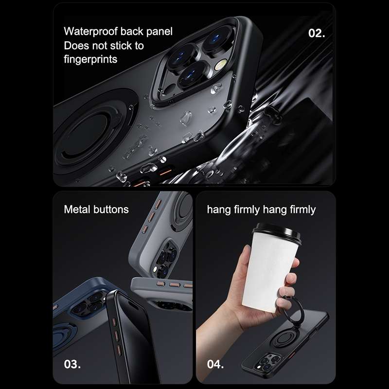 For iPhone 13 Pro Max Frosted MagSafe Magnetic Rotating Ring Holder Phone Case(Black)