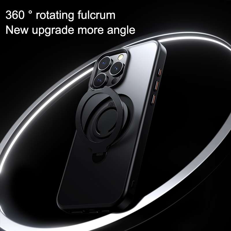 For iPhone 13 Pro Max Frosted MagSafe Magnetic Rotating Ring Holder Phone Case(Black)
