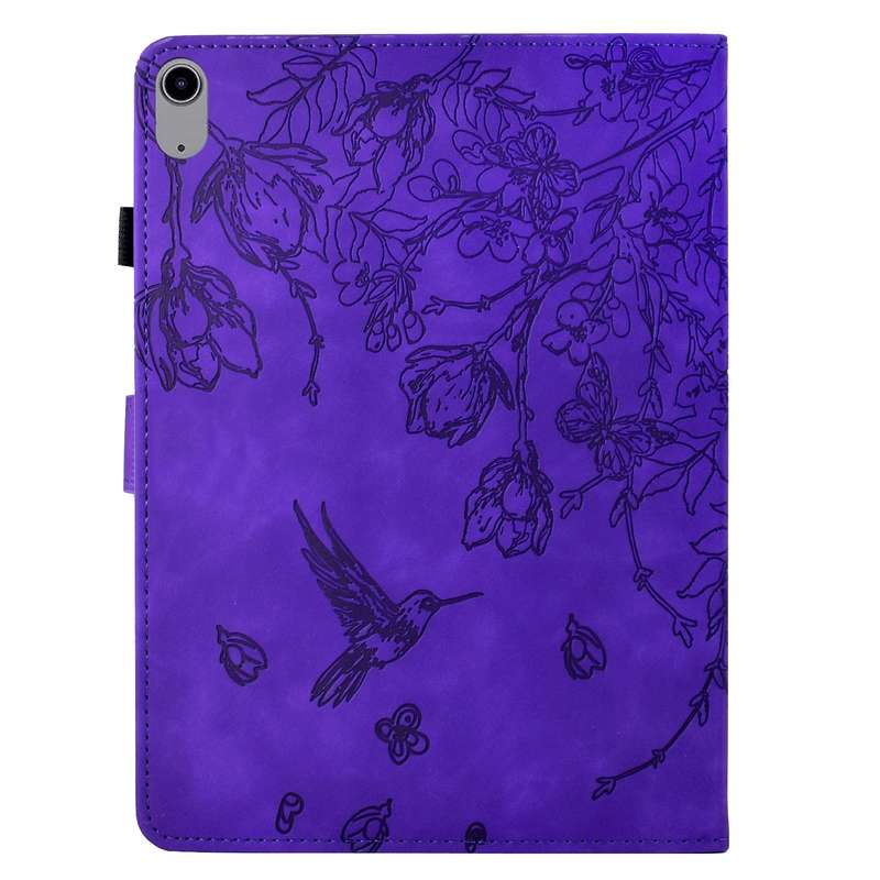 For iPad 10th Gen 10.9 2022 Flowers and Bird Embossed Smart Leather Tablet Case(Brown)