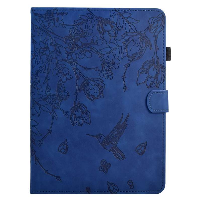 For iPad 10th Gen 10.9 2022 Flowers and Bird Embossed Smart Leather Tablet Case(Brown)