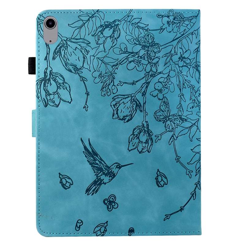 For iPad 10th Gen 10.9 2022 Flowers and Bird Embossed Smart Leather Tablet Case(Brown)