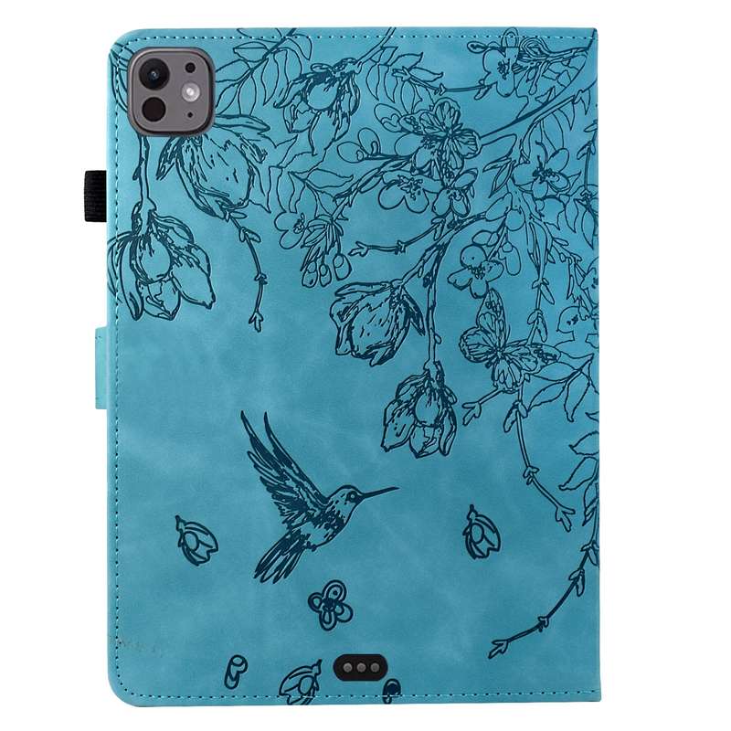 For iPad Air 11 2024 / iPad Pro 11 Flowers and Bird Embossed Smart Leather Tablet Case(Brown)