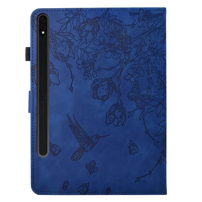 For Samsung Galaxy Tab S9 Flowers and Bird Embossed Smart Leather Tablet Case(Brown)