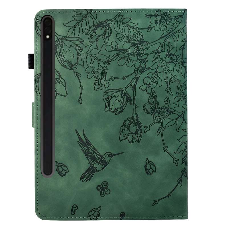 For Samsung Galaxy Tab S9 Flowers and Bird Embossed Smart Leather Tablet Case(Brown)
