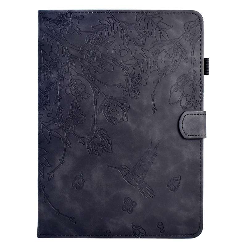 For Samsung Galaxy Tab A 10.5 T590 Flowers and Bird Embossed Smart Leather Tablet Case(Brown)
