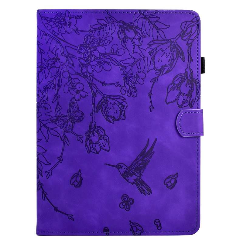 For Samsung Galaxy Tab A 10.5 T590 Flowers and Bird Embossed Smart Leather Tablet Case(Brown)