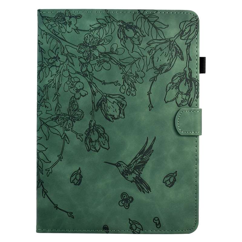 For Samsung Galaxy Tab A 10.5 T590 Flowers and Bird Embossed Smart Leather Tablet Case(Brown)