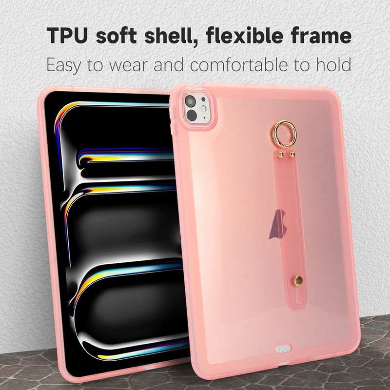 For iPad Pro 12.9 2022 / 2021 / 2020 Wristband Holder PC Hybrid TPU Soft Tablet Case(Pink)