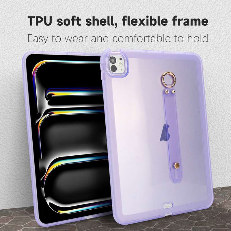 For iPad Pro 12.9 2022 / 2021 / 2020 Wristband Holder PC Hybrid TPU Soft Tablet Case(Pink)