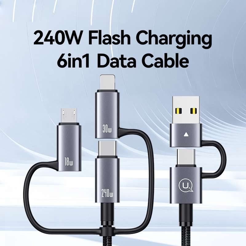 USAMS SJ738 240W 6 in 1 Aluminum Alloy Fast Data Charging Cable, Length: 2m(Gun Color)