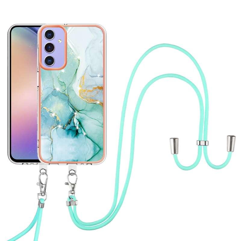 For Samsung Galaxy A16 5G Electroplating Marble Dual-side IMD Phone Case with Lanyard(Purple 001)