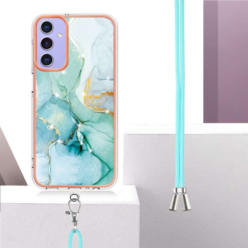 For Samsung Galaxy A16 5G Electroplating Marble Dual-side IMD Phone Case with Lanyard(Purple 001)