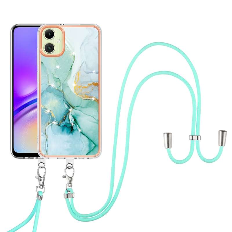 For Samsung Galaxy A06 4G Electroplating Marble Dual-side IMD Phone Case with Lanyard(Purple 001)