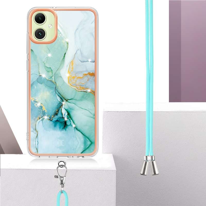 For Samsung Galaxy A06 4G Electroplating Marble Dual-side IMD Phone Case with Lanyard(Purple 001)