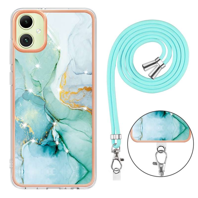 For Samsung Galaxy A06 4G Electroplating Marble Dual-side IMD Phone Case with Lanyard(Purple 001)