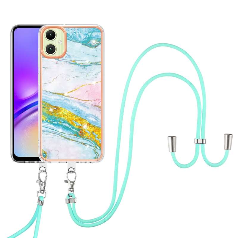 For Samsung Galaxy A06 4G Electroplating Marble Dual-side IMD Phone Case with Lanyard(Purple 001)