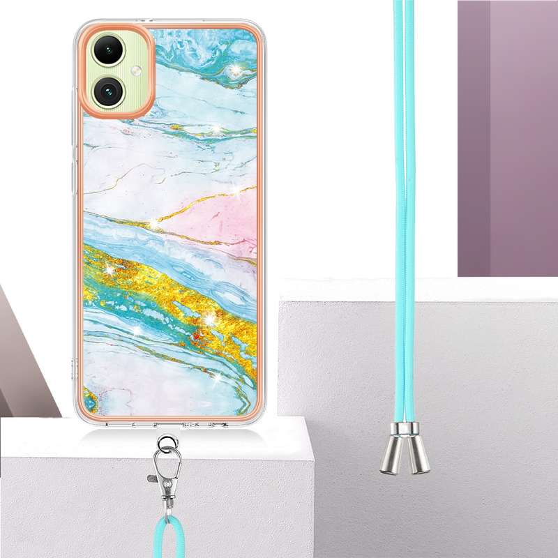 For Samsung Galaxy A06 4G Electroplating Marble Dual-side IMD Phone Case with Lanyard(Purple 001)