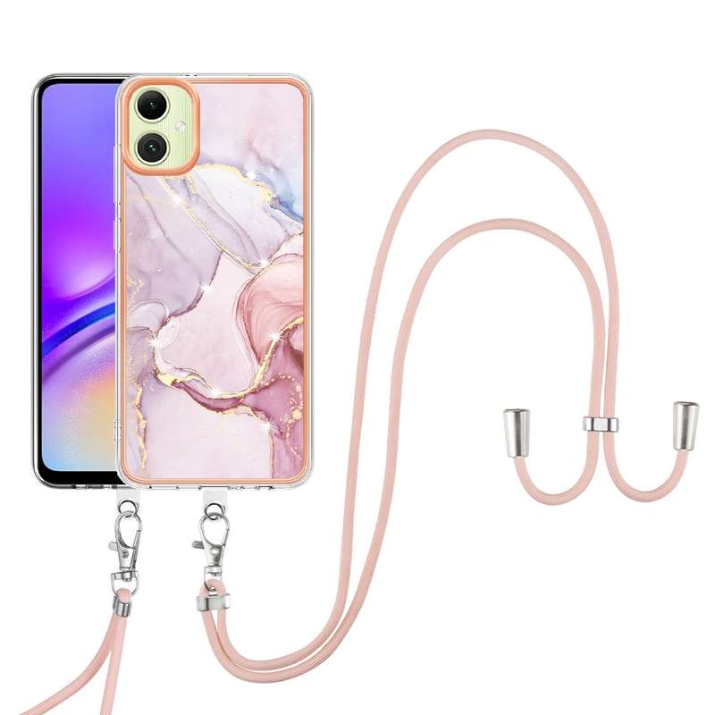 For Samsung Galaxy A06 4G Electroplating Marble Dual-side IMD Phone Case with Lanyard(Purple 001)