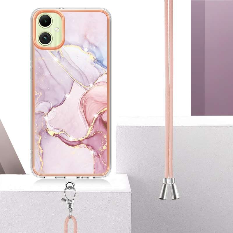 For Samsung Galaxy A06 4G Electroplating Marble Dual-side IMD Phone Case with Lanyard(Purple 001)