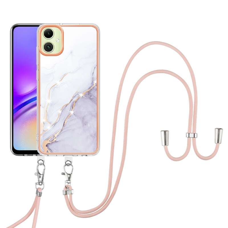 For Samsung Galaxy A06 4G Electroplating Marble Dual-side IMD Phone Case with Lanyard(Purple 001)