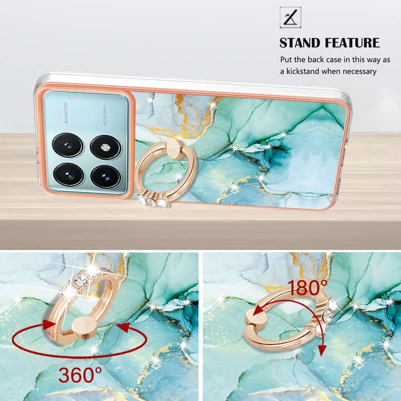 For Xiaomi Poco F6 Pro 5G Electroplating Marble IMD TPU Phone Case with Ring Holder(White 006)
