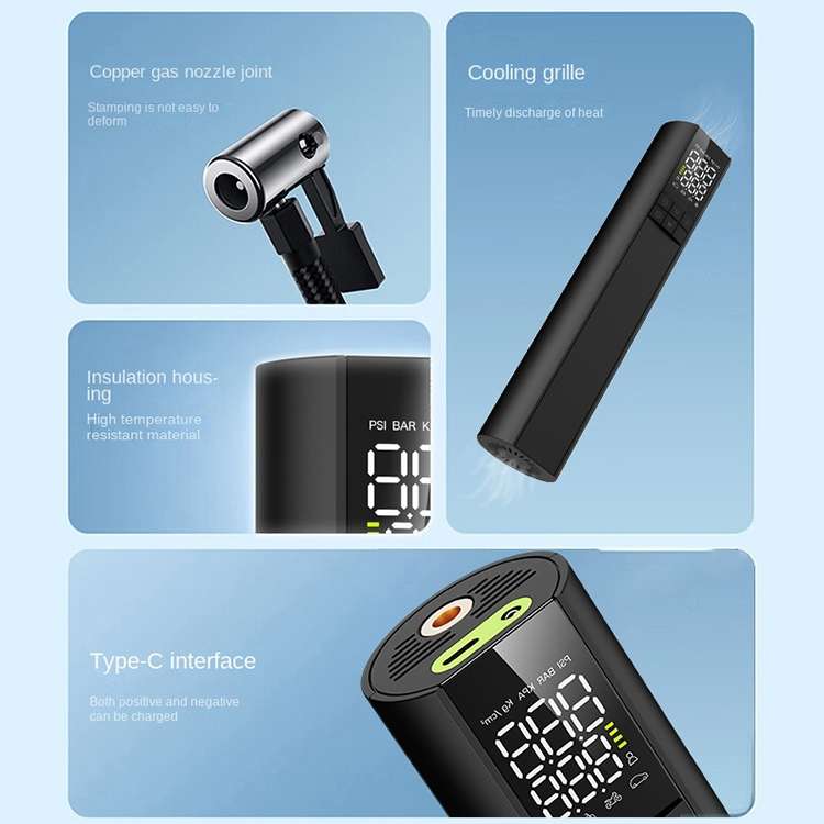 T6 Car Digital Display Portable Smart Electric Wireless Air Pump(Black)