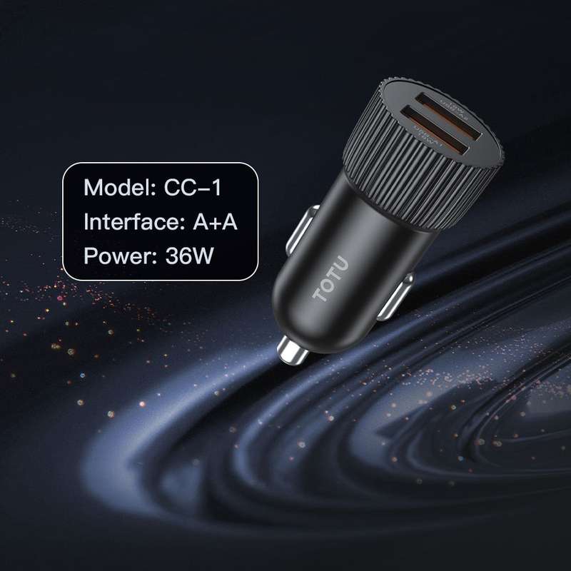 TOTU CC-1 36W Dual USB Ports Fast Charging Car Charger(Black)