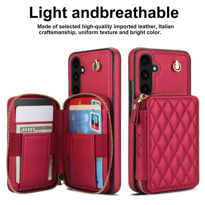 For Samsung Galaxy A54 4G / 5G AwQuer Crossbody Zipper Wallet Rhombic Leather Back Phone Case