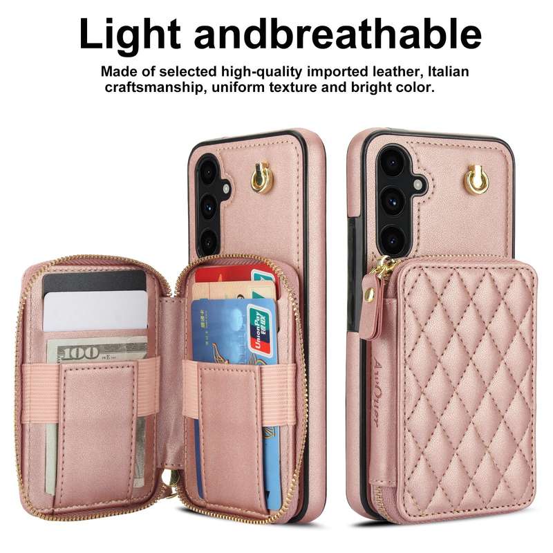 For Samsung Galaxy A54 4G / 5G AwQuer Crossbody Zipper Wallet Rhombic Leather Back Phone Case
