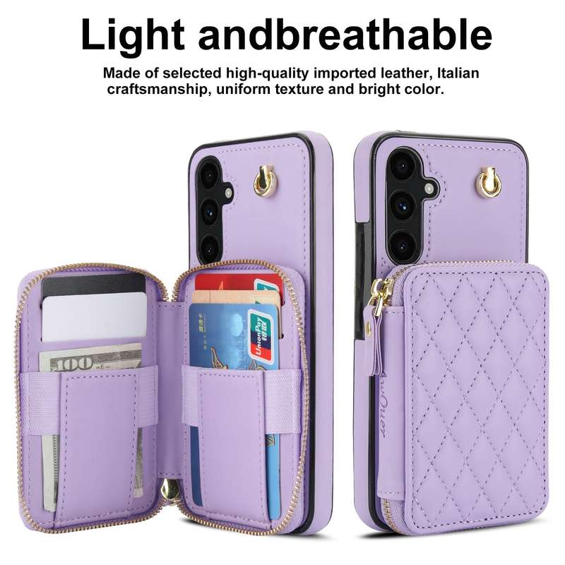 For Samsung Galaxy A54 4G / 5G AwQuer Crossbody Zipper Wallet Rhombic Leather Back Phone Case