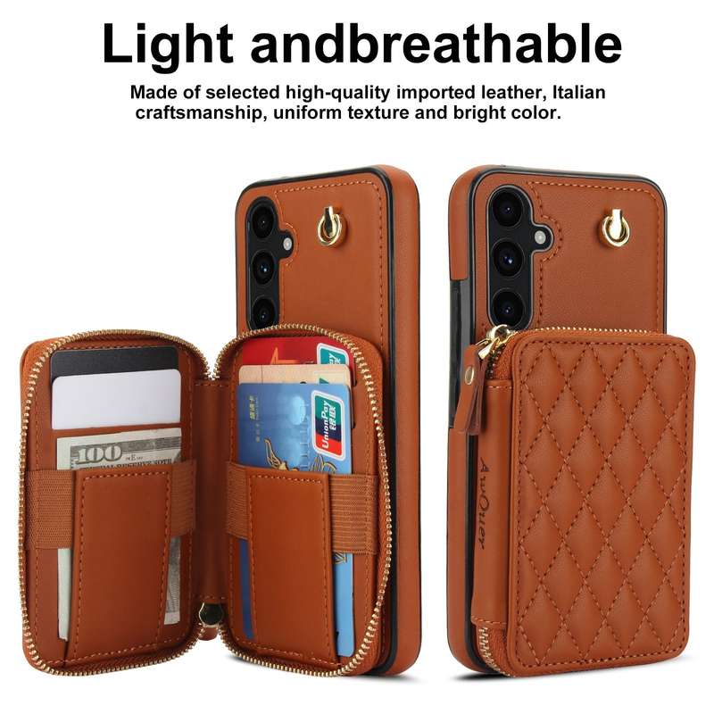 For Samsung Galaxy A54 4G / 5G AwQuer Crossbody Zipper Wallet Rhombic Leather Back Phone Case