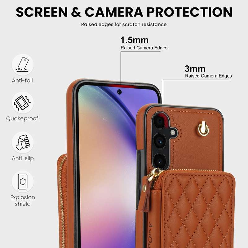 For Samsung Galaxy A54 4G / 5G AwQuer Crossbody Zipper Wallet Rhombic Leather Back Phone Case