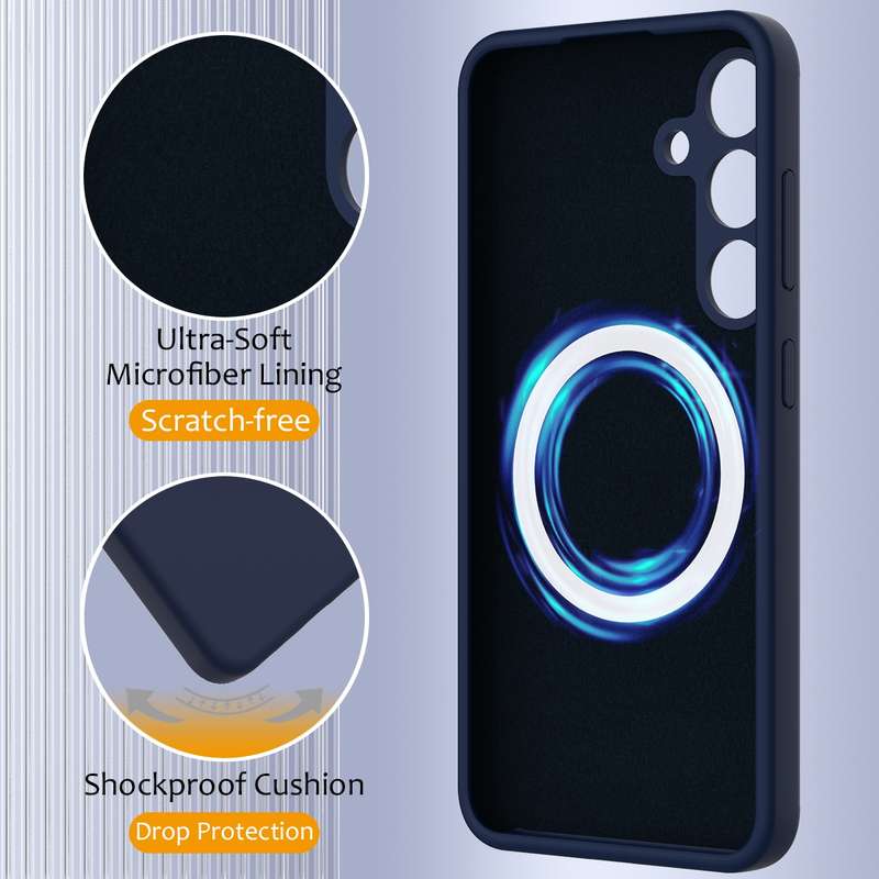 For Samsung Galaxy S24 FE 5G Shockproof Silicone Magsafe Phone Case(Navy Blue)