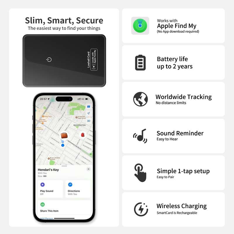 F9 Mirror Surface Ultra-thin Card Type Location Tracker Anti-lost Device(Black)