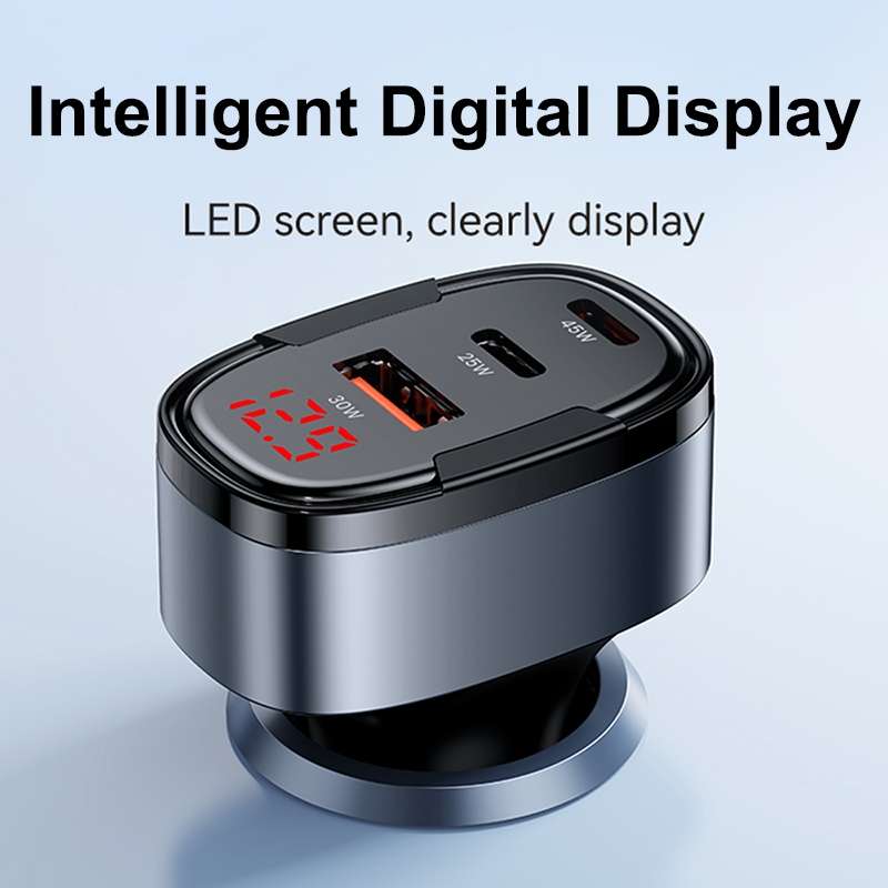 USAMS CC257 C42 100W USB, Type-C, 8 Pin Three Ports Car Fast Charger(Black)