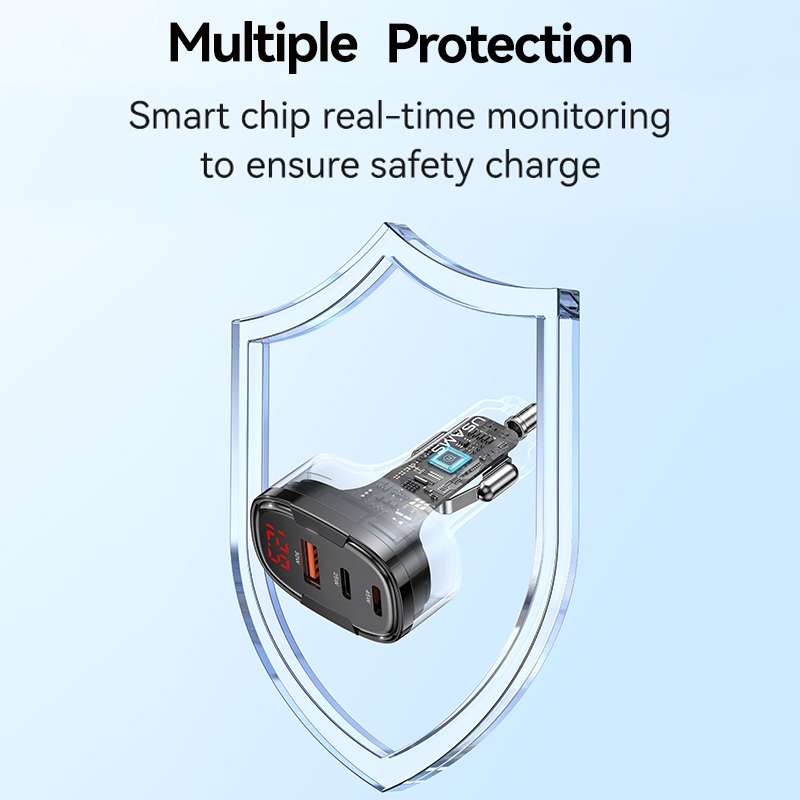 USAMS CC257 C42 100W USB, Type-C, 8 Pin Three Ports Car Fast Charger(Black)