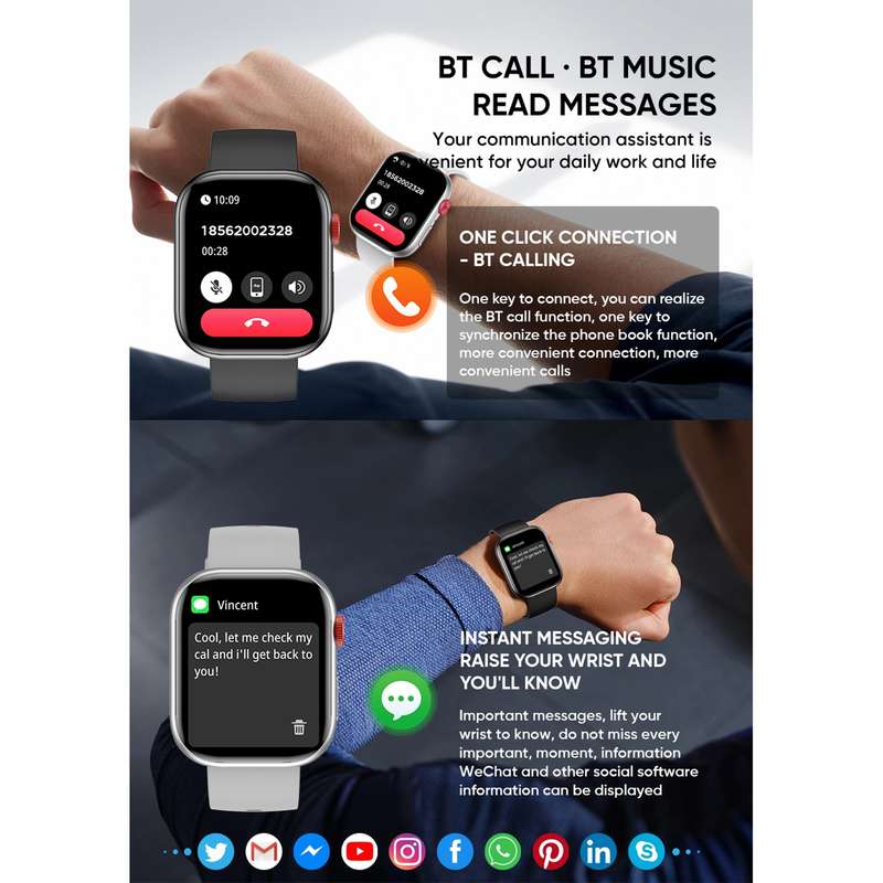 LC88 2 inch Square Screen BT Call Smart Watch, Heart Rate / Blood Pressure / Blood Oxygen / Sleep Mo