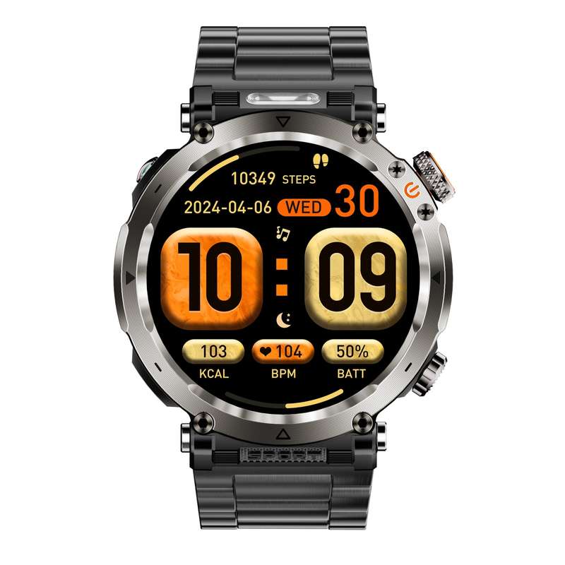 HT30 1.7 inch IP68 Waterproof Steel Band Smart Watch, Support Flashlight / Banknote Detector Light /
