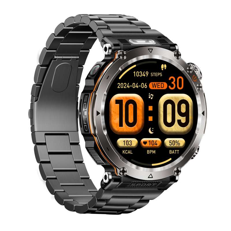 HT30 1.7 inch IP68 Waterproof Steel Band Smart Watch, Support Flashlight / Banknote Detector Light /
