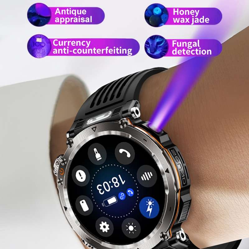 HT30 1.7 inch IP68 Waterproof Steel Band Smart Watch, Support Flashlight / Banknote Detector Light /