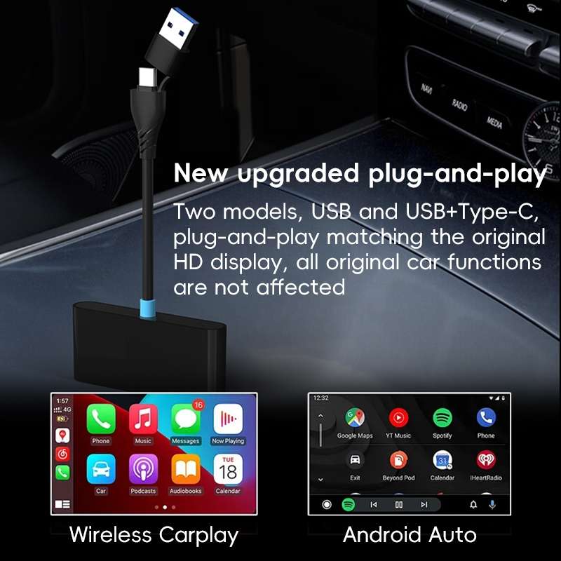 P40 CarPlay and Android Auto Car Connectivity Box Wireless Adapter(Black)