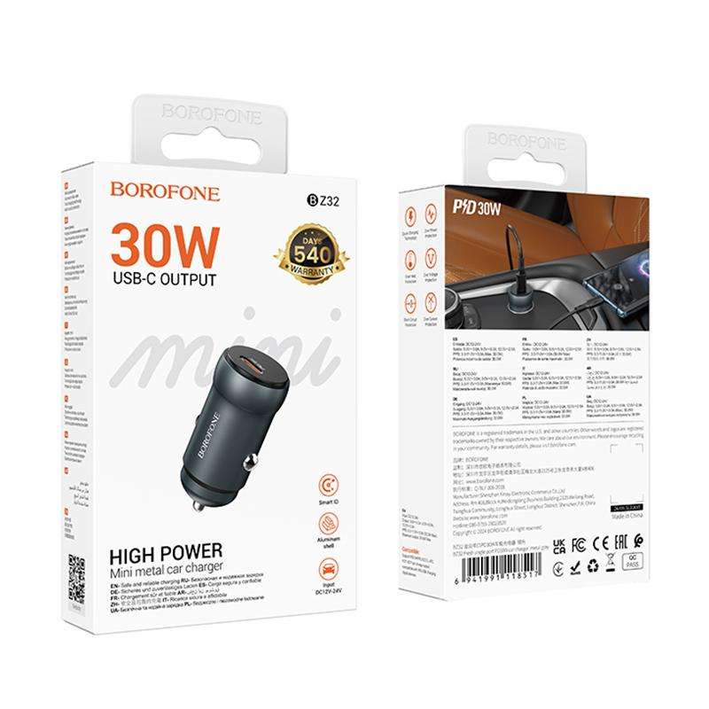 BOROFONE BZ32 Fresh PD30W Type-C Car Charger(Metal Grey)