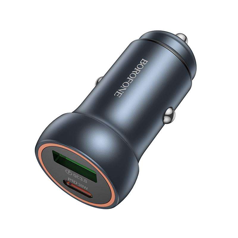 BOROFONE BZ32A Fresh PD30W Type-C and QC3.0 USB Car Charger(Metal Grey)