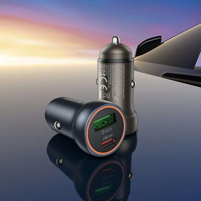 BOROFONE BZ32A Fresh PD30W Type-C and QC3.0 USB Car Charger(Metal Grey)