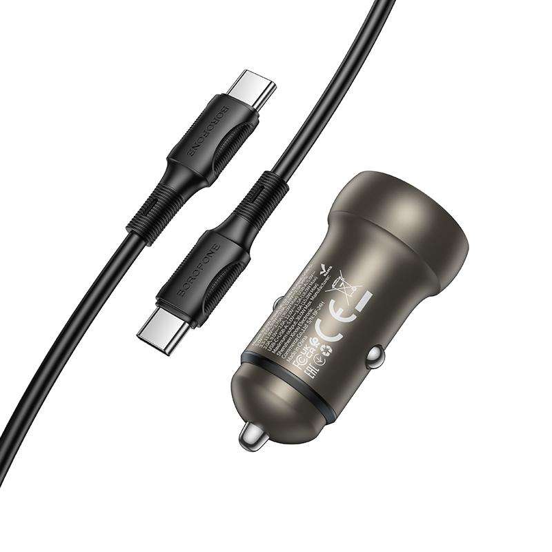 BOROFONE BZ32A Fresh PD30W Type-C and QC3.0 USB Car Charger Set with 1m Type-C Cable(Gold)