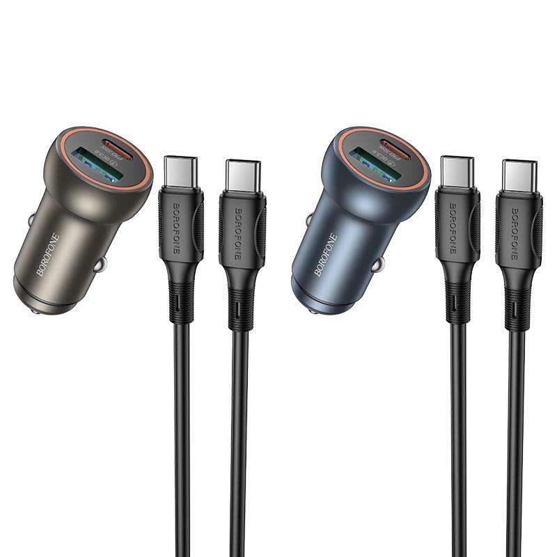 BOROFONE BZ32A Fresh PD30W Type-C and QC3.0 USB Car Charger Set with 1m Type-C Cable(Gold)