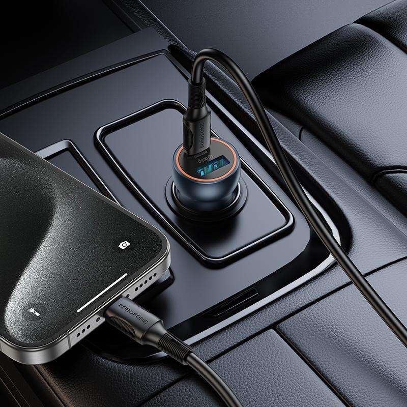BOROFONE BZ32A Fresh PD30W Type-C and QC3.0 USB Car Charger Set with 1m Type-C Cable(Gold)